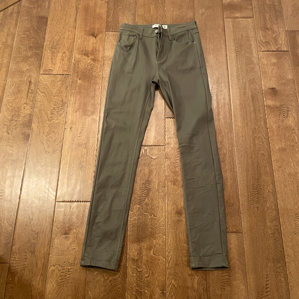 Olive leather look pants